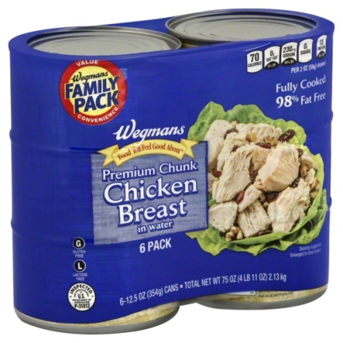 Calories in Wegmans Premium Chunk Chicken Breast in Water, FAMILY PACK