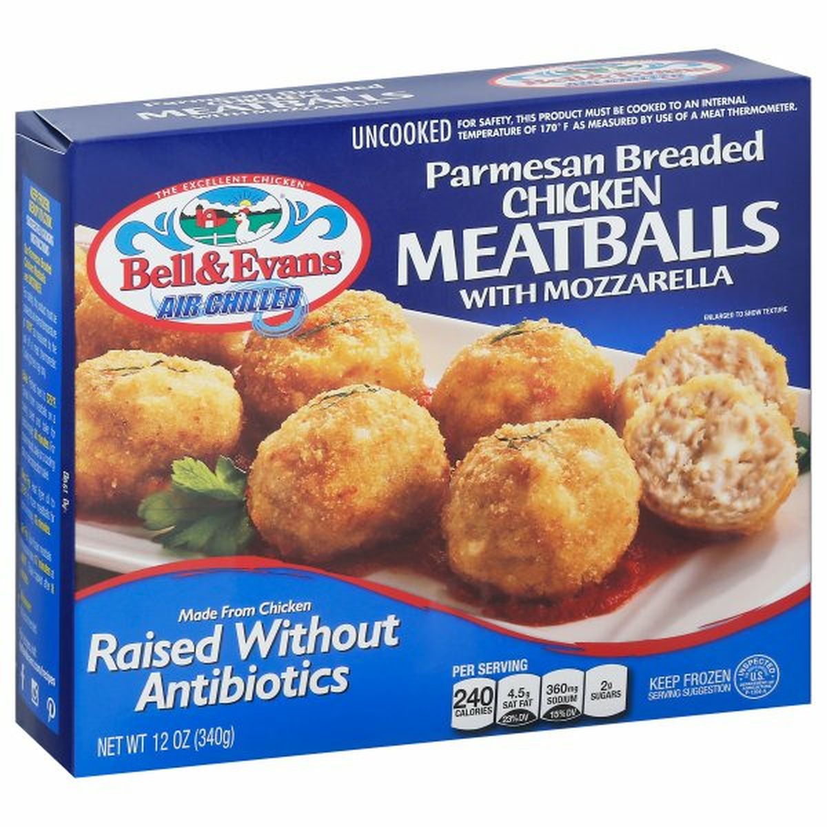Calories in Bell & Evans Chicken Meatballs with Mozzarella, Parmesan, Breaded