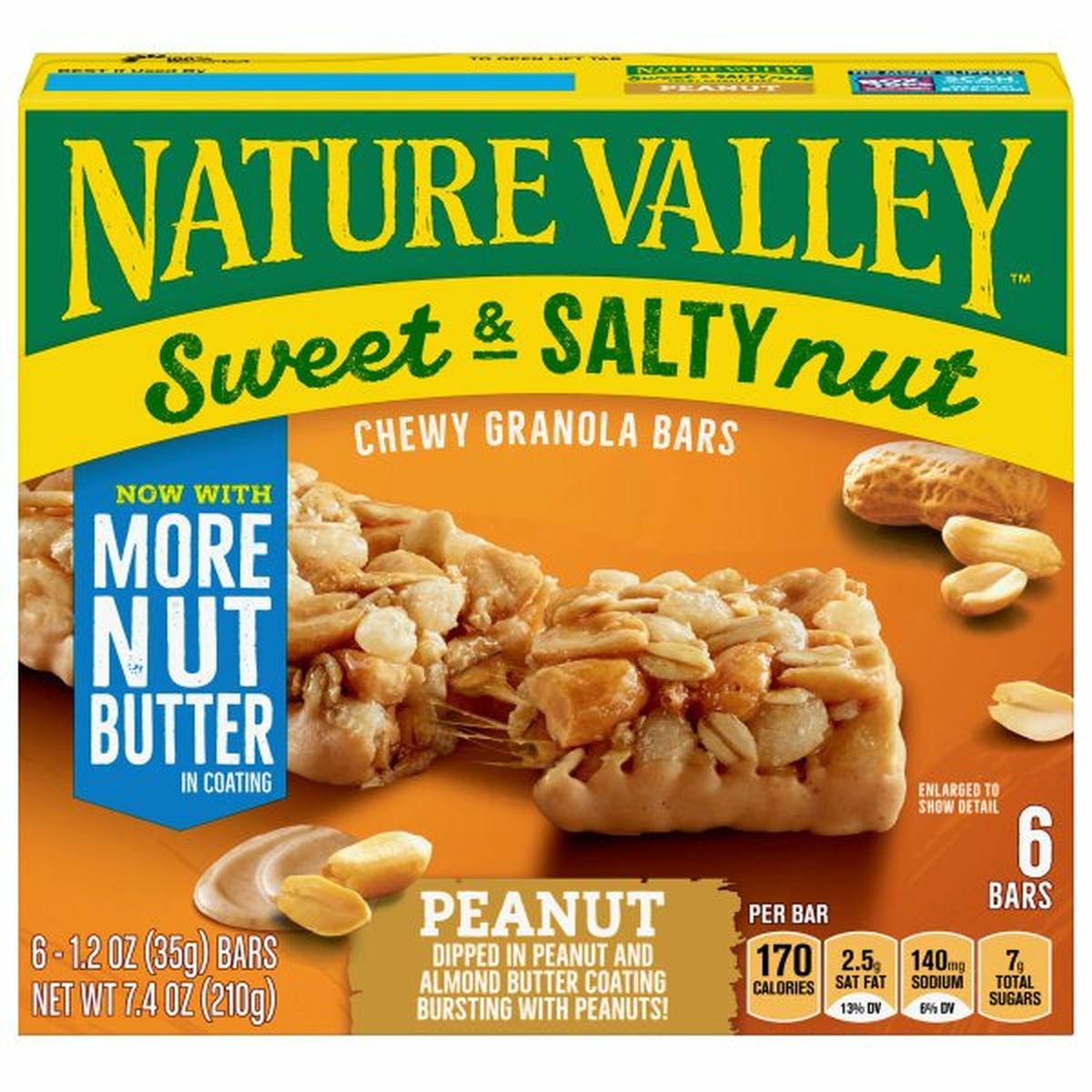 Calories in Nature Valley Granola Bars, Chewy, Peanut, Sweet & Salty Nut, 6 Pack