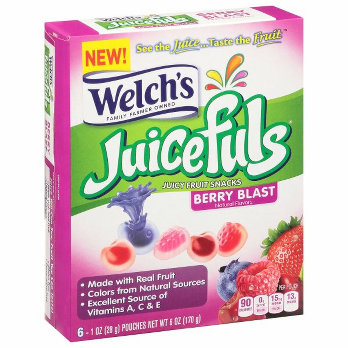 Calories in Welch's Juicefuls Juicy Fruit Snacks, Berry Blast, 6 Pack
