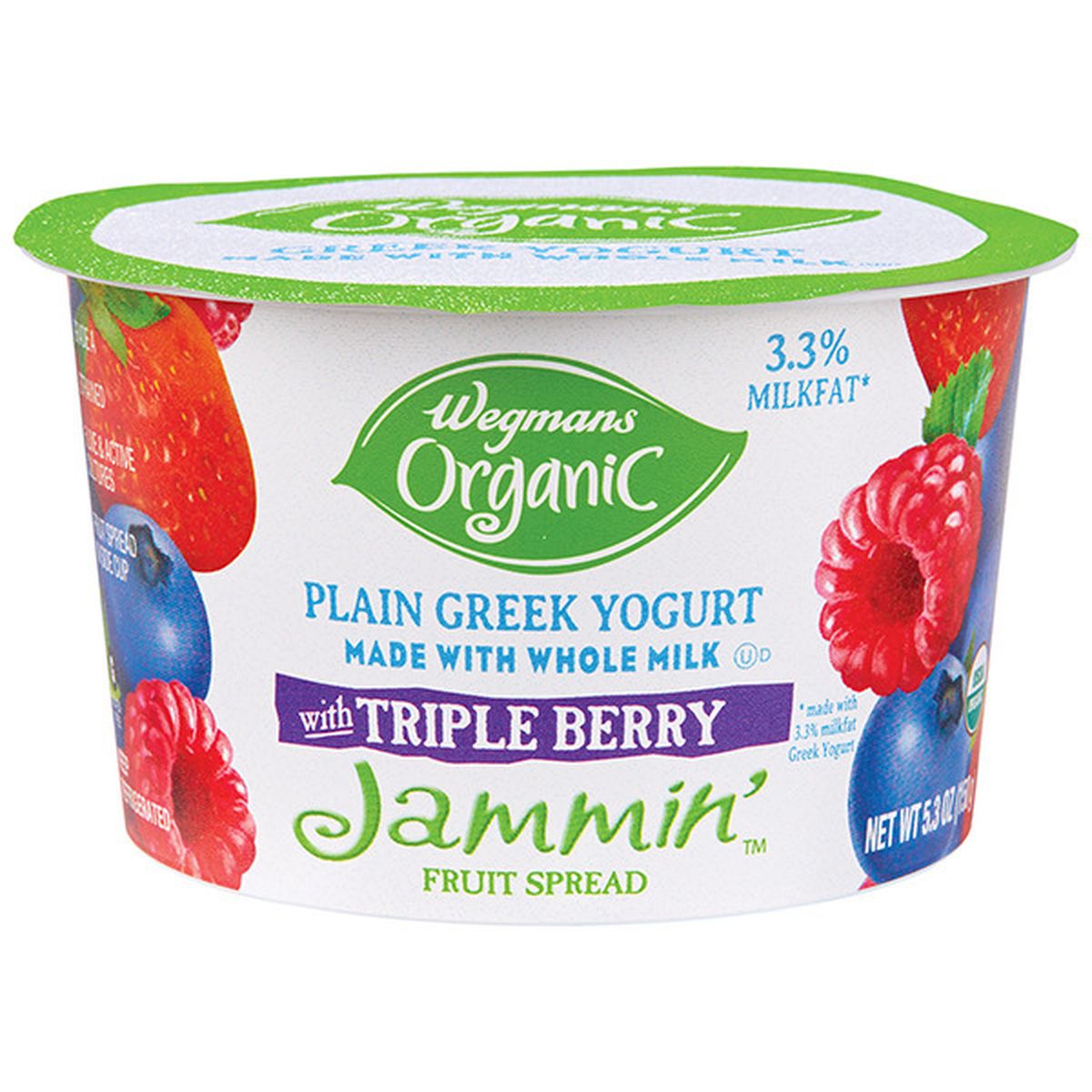 Calories in Wegmans Organic Greek Whole Milk Yogurt With Triple Berry Jammin'
