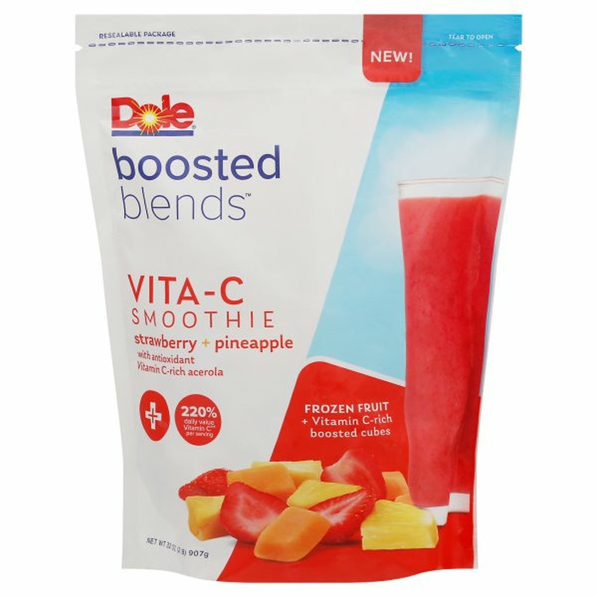 Calories in Dole Boosted Blends Vita-C Smoothie, Strawberry + Pineapple
