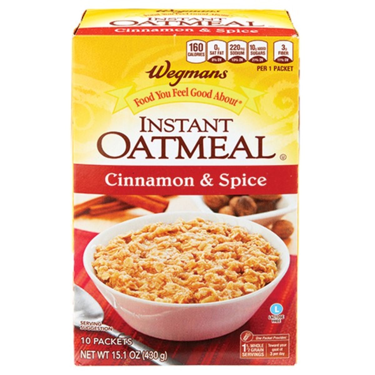 Calories in Wegmans Instant Oatmeal, Cinnamon & Spice, 10 Packets