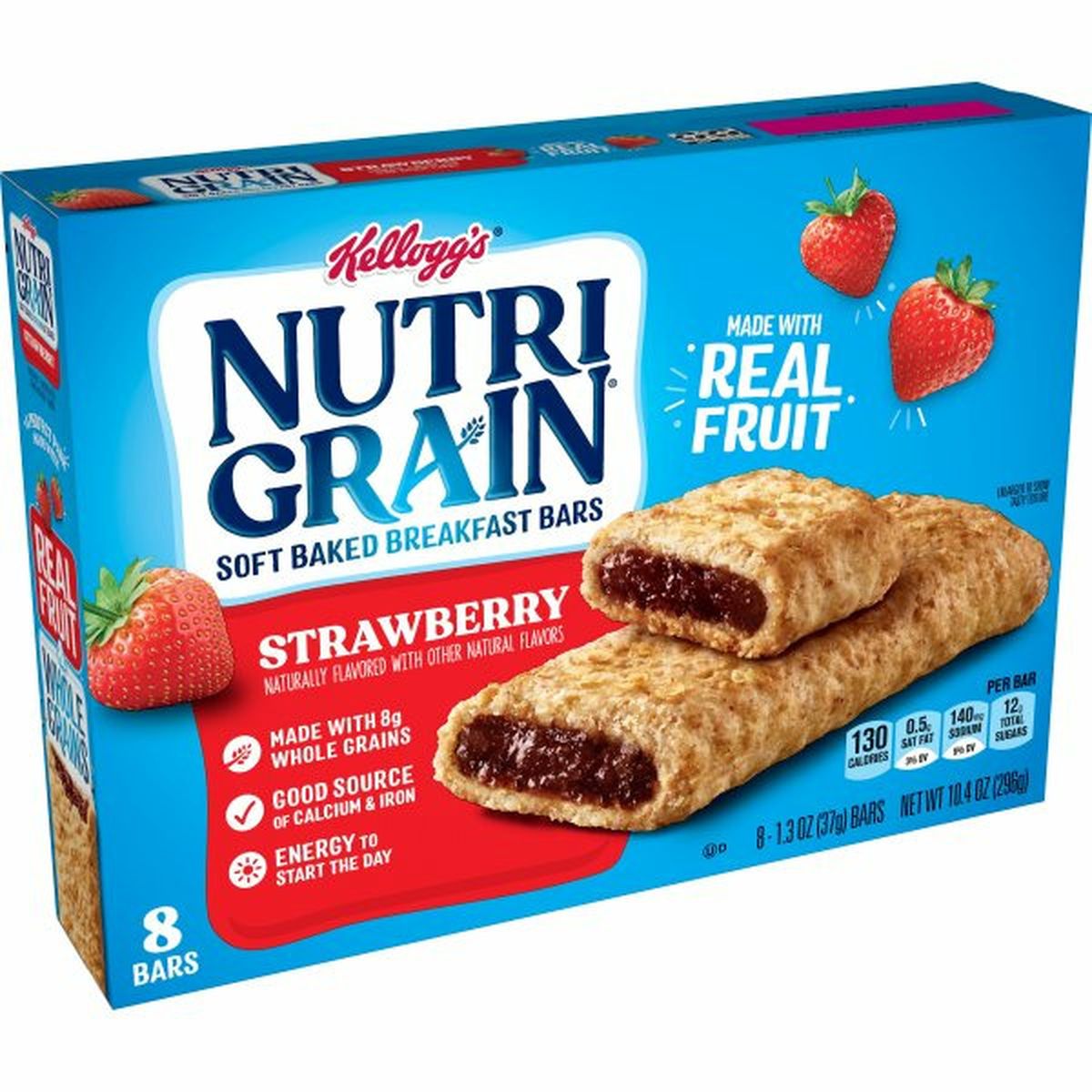 Calories in Kellogg's Nutri-Grain Bars Kellogg's Nutri-Grain Soft Baked Breakfast Bar, Strawberry, Mid-Morning Snacks, 8ct 10.4oz