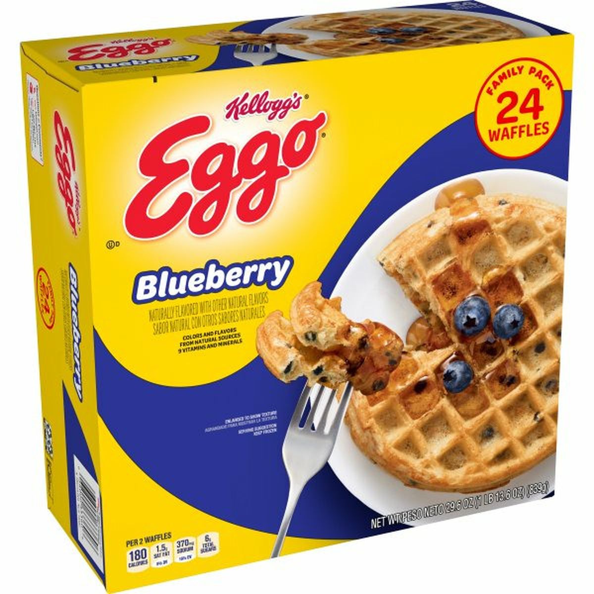 Calories in Eggo Frozen Breakfast Eggo Frozen Waffles, Blueberry, Family Pack, Easy Breakfast, 24ct 29.6oz