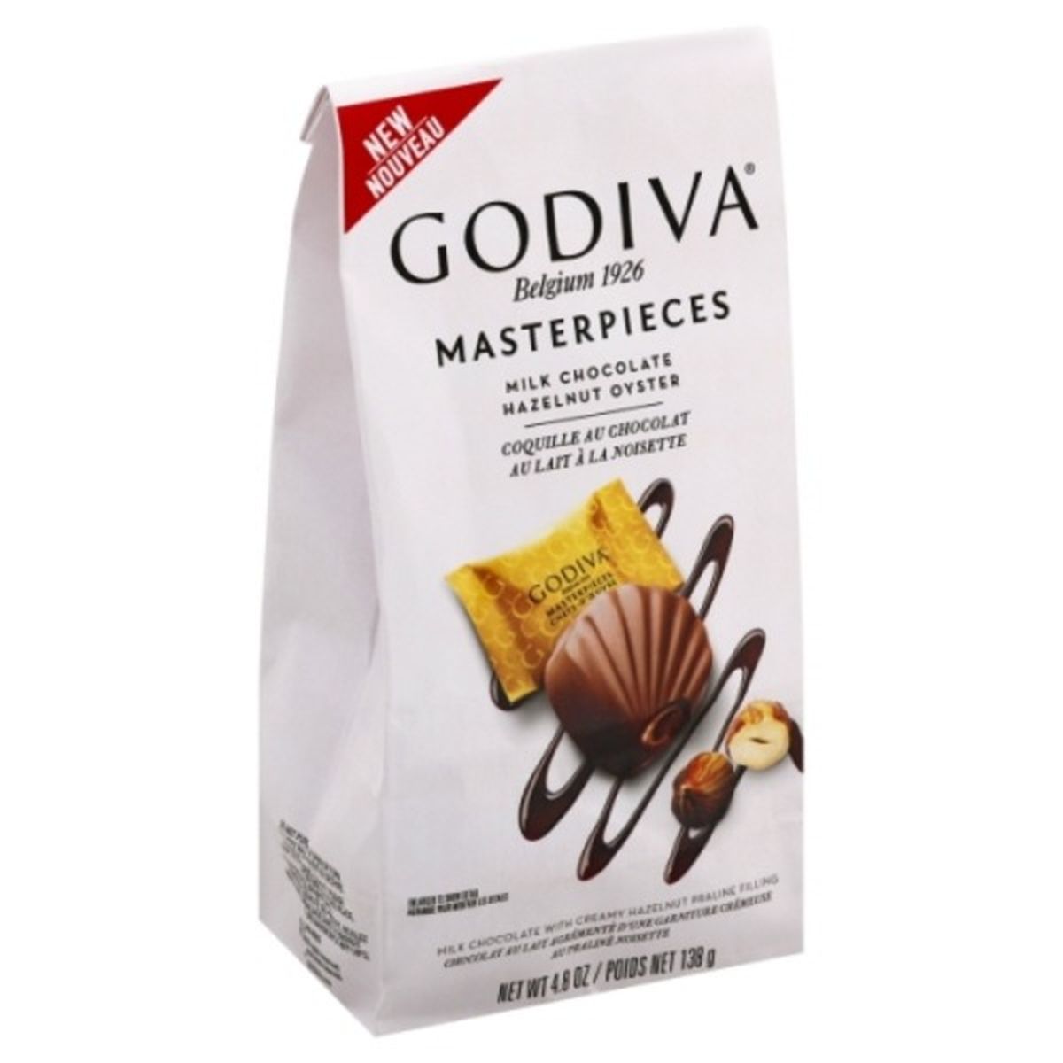 Calories in Godiva Masterpieces Milk Chocolate, Hazelnut Oyster