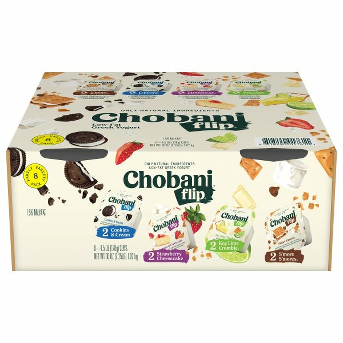Calories in Chobani Flip Yogurt, Greek, Low Fat, Snack Size, Family Variety Pack