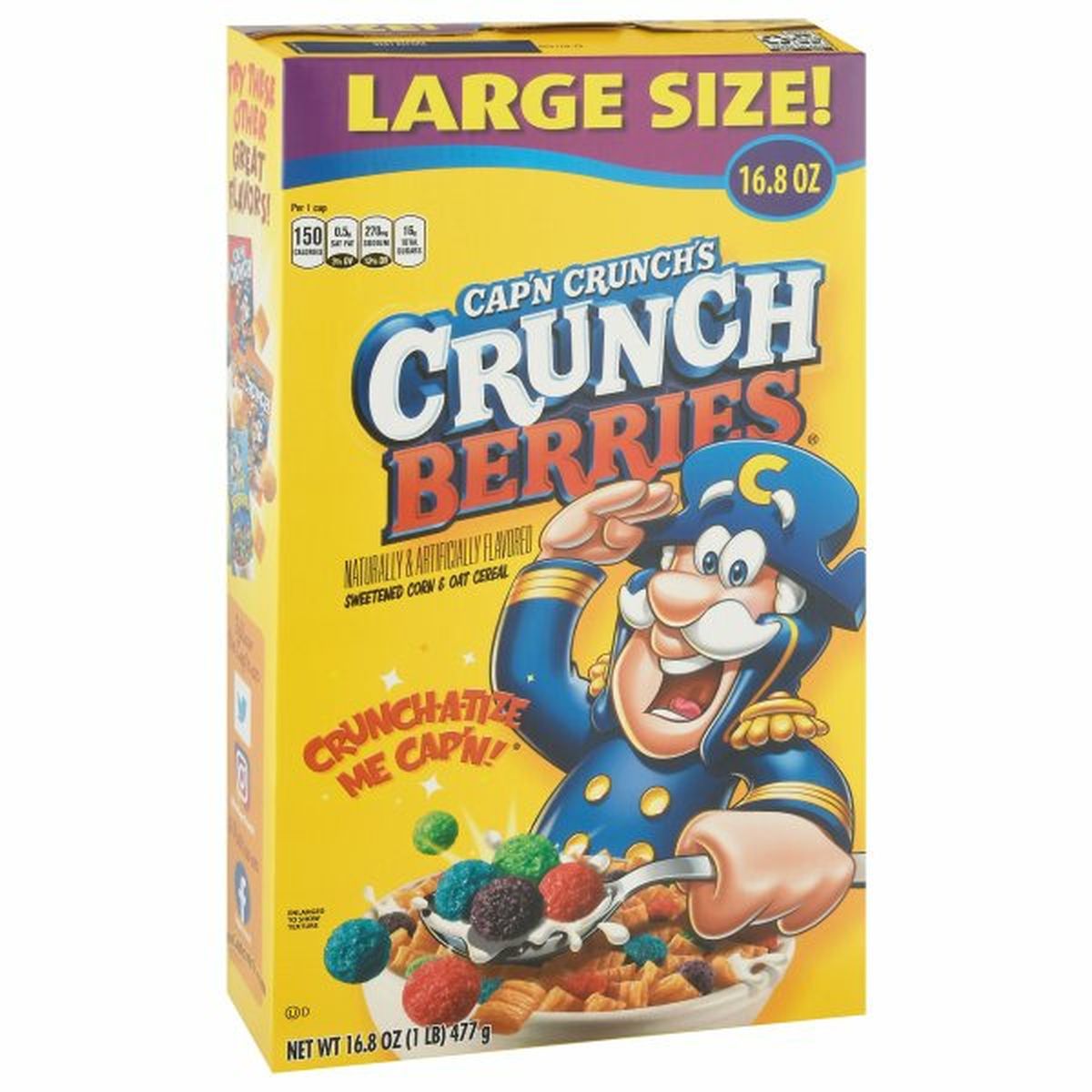 Calories in Cap'N Crunch Crunch Berries Sweetened Corn & Oat Cereal, Large Size