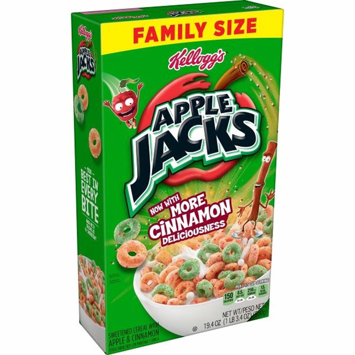 Calories in Kellogg's Apple Jacks Cereal Kellogg's Apple Jacks Breakfast Cereal, Original, Family Size, 19.4oz