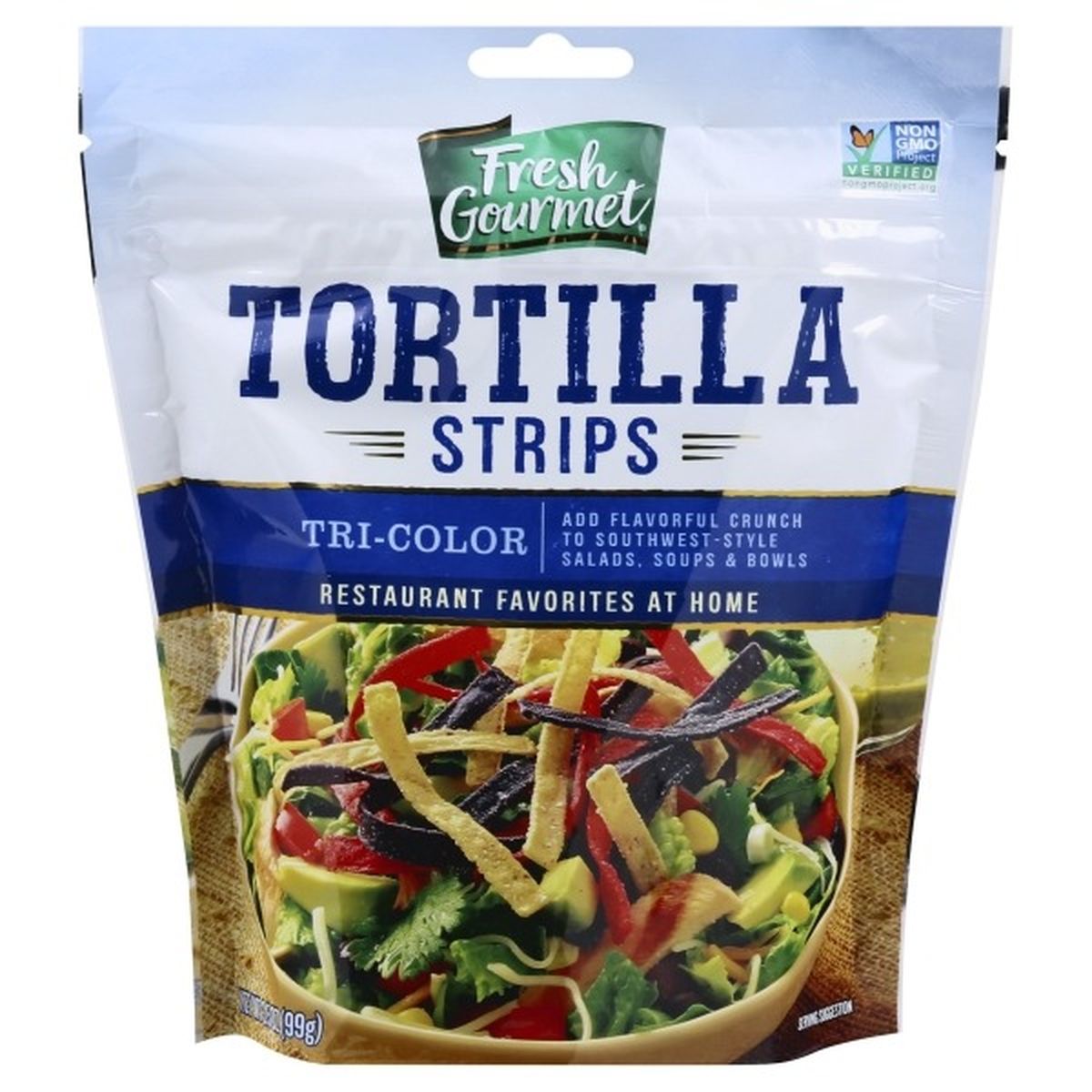 Calories in Fresh Gourmet Tortilla Strips, Tri-Color
