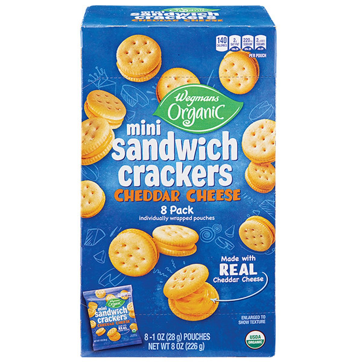 Calories in Wegmans Organic Cheddar Cheese Mini Sandwich Crackers, 8 Pack