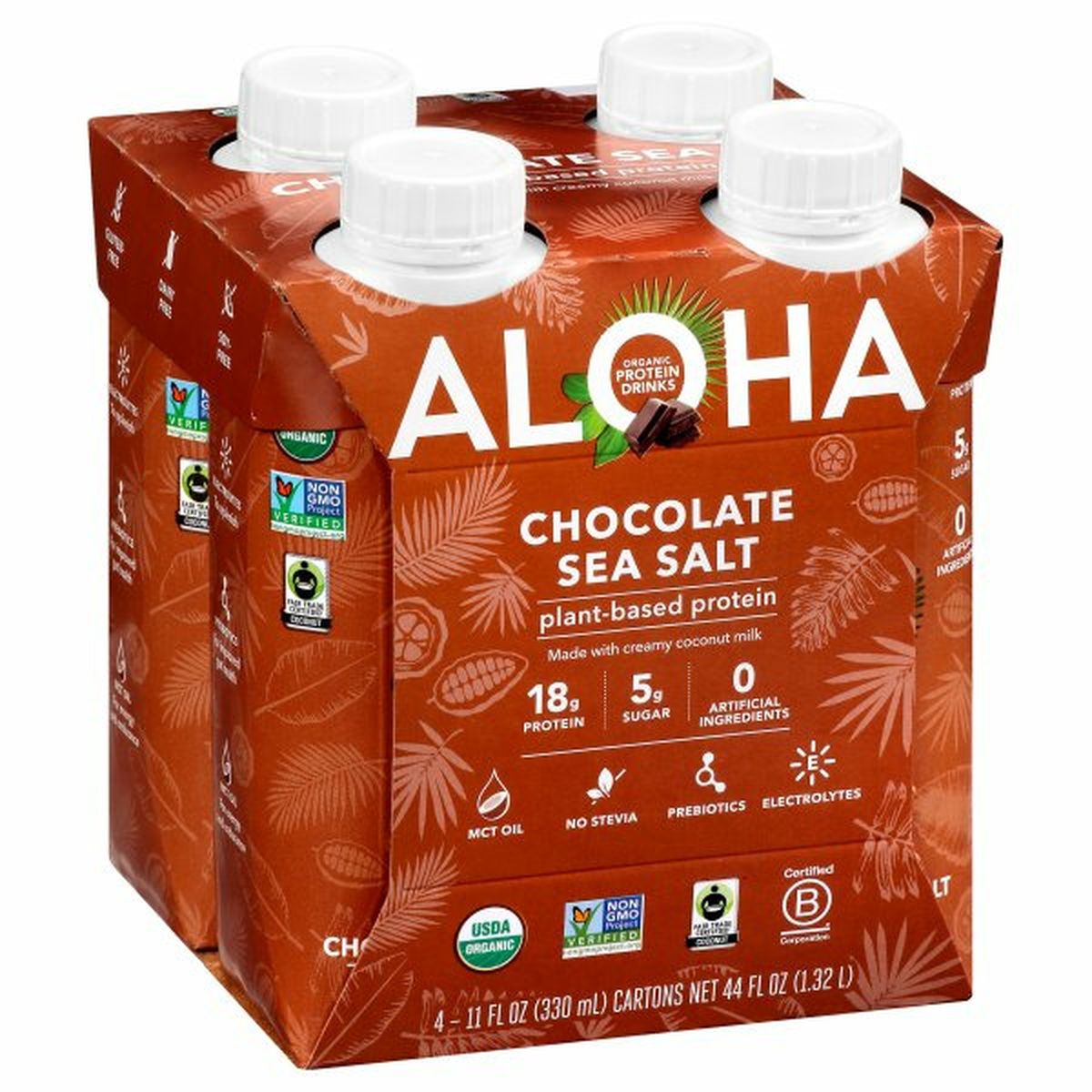 Calories in Aloha Protein Drink, Organic, Chocolate Sea Salt, 4 Pack