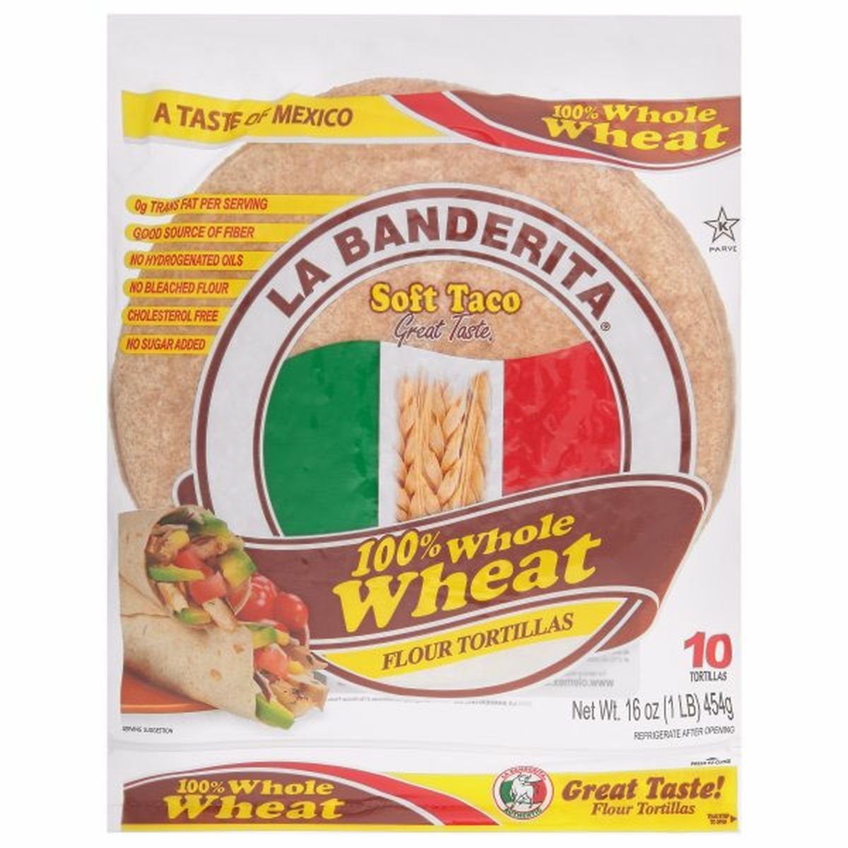 Calories in La Banderita Flour Tortillas, 100% Whole Wheat, Soft Taco