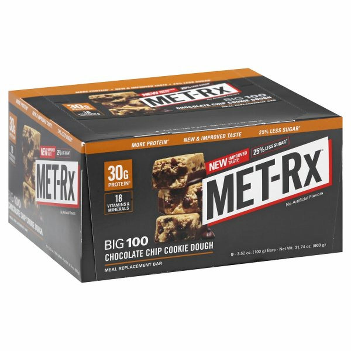 Calories in MET-Rx Big 100 Meal Replacement Bar, Chocolate Chip Cookie Dough