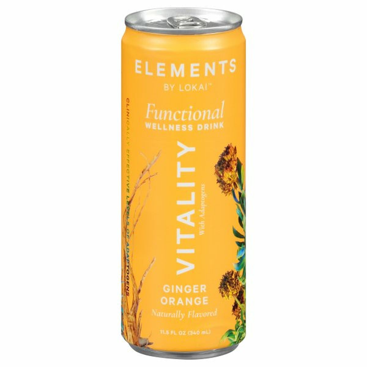 Calories in Elements By Lokai Functional Wellness Drink, Ginger Orange, Vitality