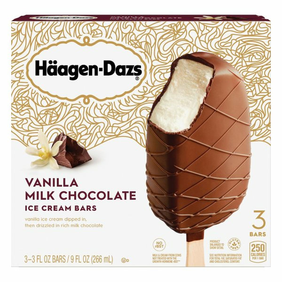 Calories in Haagen-Dazs Ice Cream Bars, Vanilla Milk Chocolate, 3 Pack