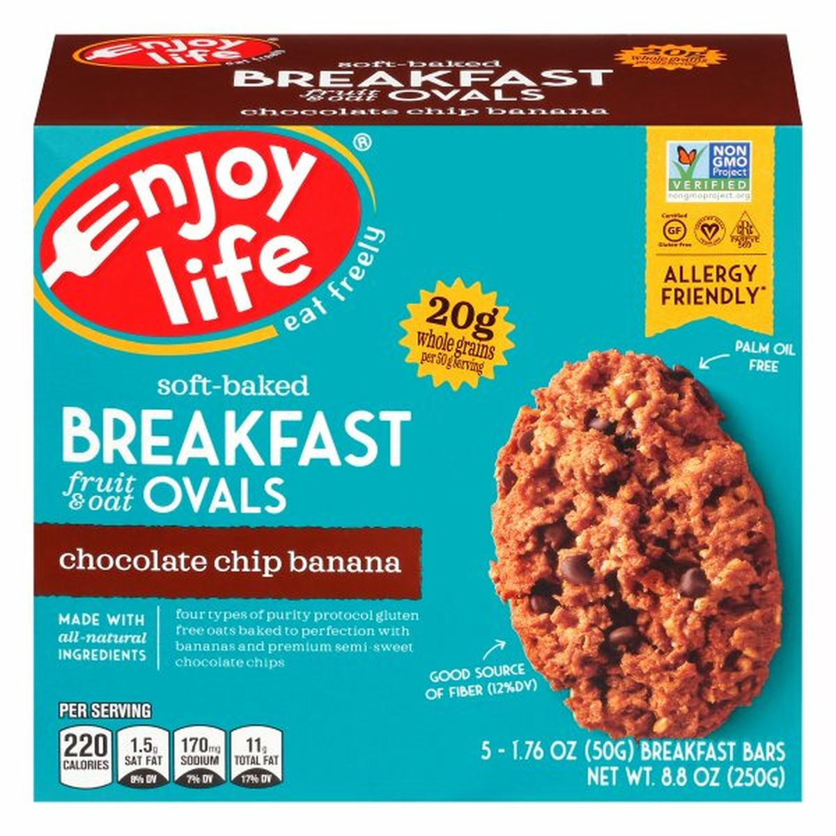 Calories in Enjoy Life Foods Breakfast Ovals, Fruit & Oat, Chocolate Chip Banana, Soft-Baked
