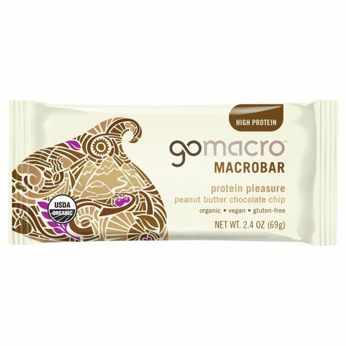 Calories in GoMacro Macrobar, Protein Pleasure, Peanut Butter Chocolate Chip