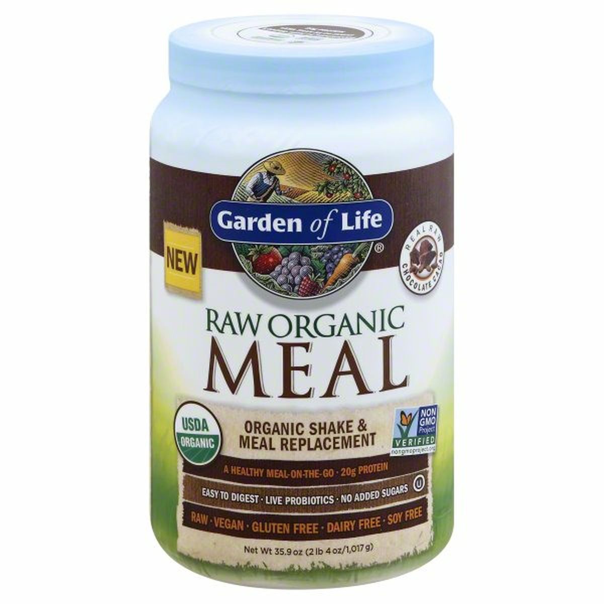 Calories in Garden of Life Raw Organic Meal Shake & Meal Replacement, Organic, Real Raw Chocolate Cacao