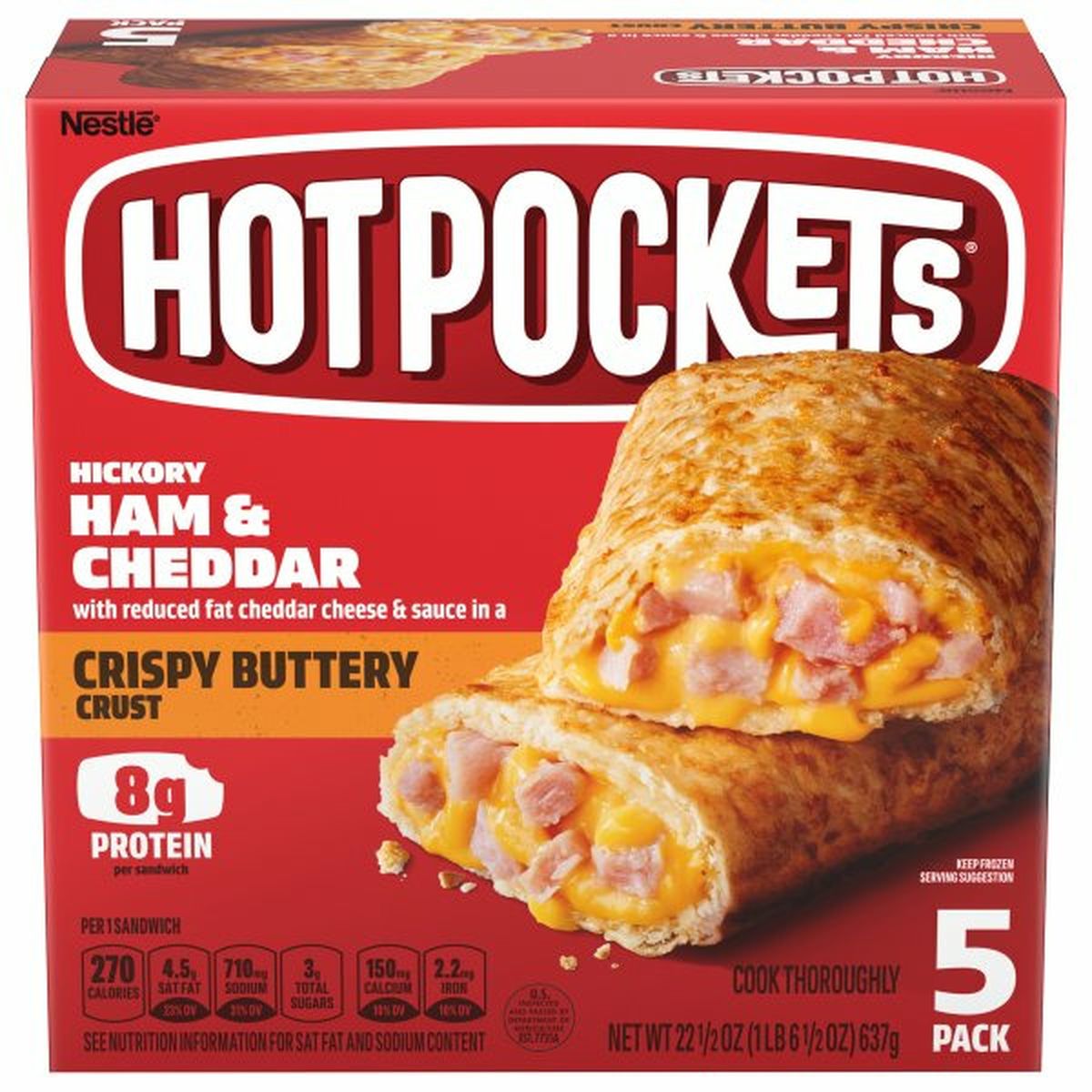 Calories in Hot Pockets Sandwiches, Hickory Ham & Cheddar, Crispy Butter Crust, 5 Pack