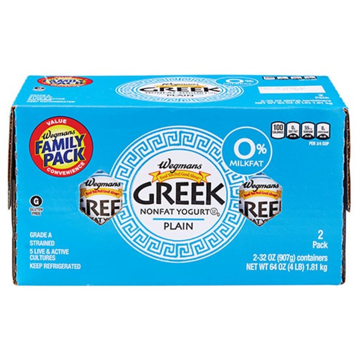 Calories in Wegmans Greek Plain Nonfat Yogurt, FAMILY PACK