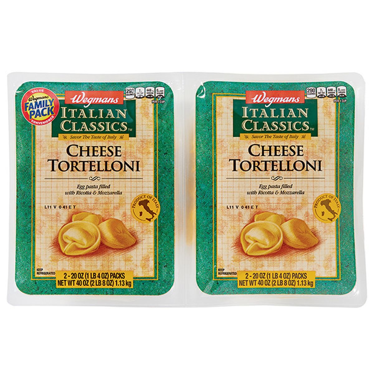Calories in Wegmans Italian Classics Cheese Tortelloni, FAMILY PACK