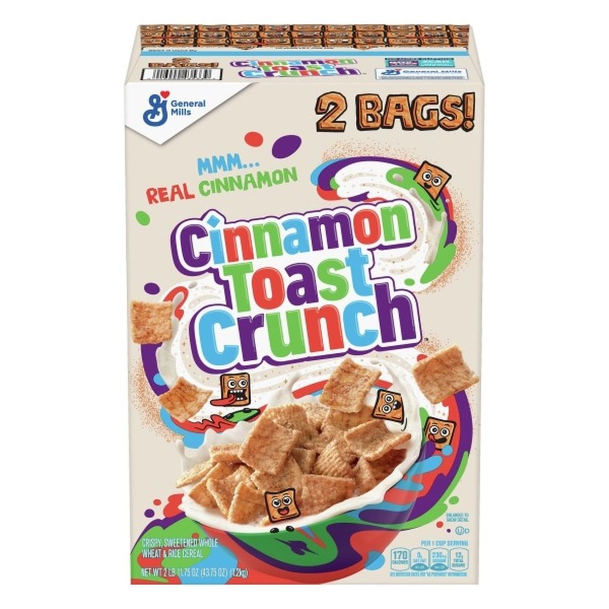 Calories in Cinnamon Toast Crunch Cereal, Sweetened Whole Wheat & Rice, Crispy