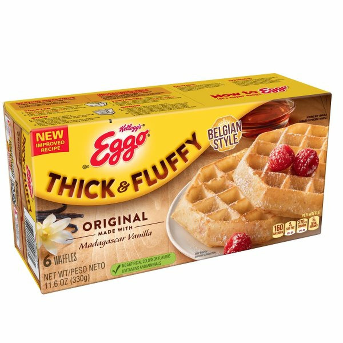 Calories in Eggo Thick and Fluffy Frozen Breakfast Eggo Thick and Fluffy, Frozen Waffles, Original, Easy Breakfast, 6ct 11.6oz