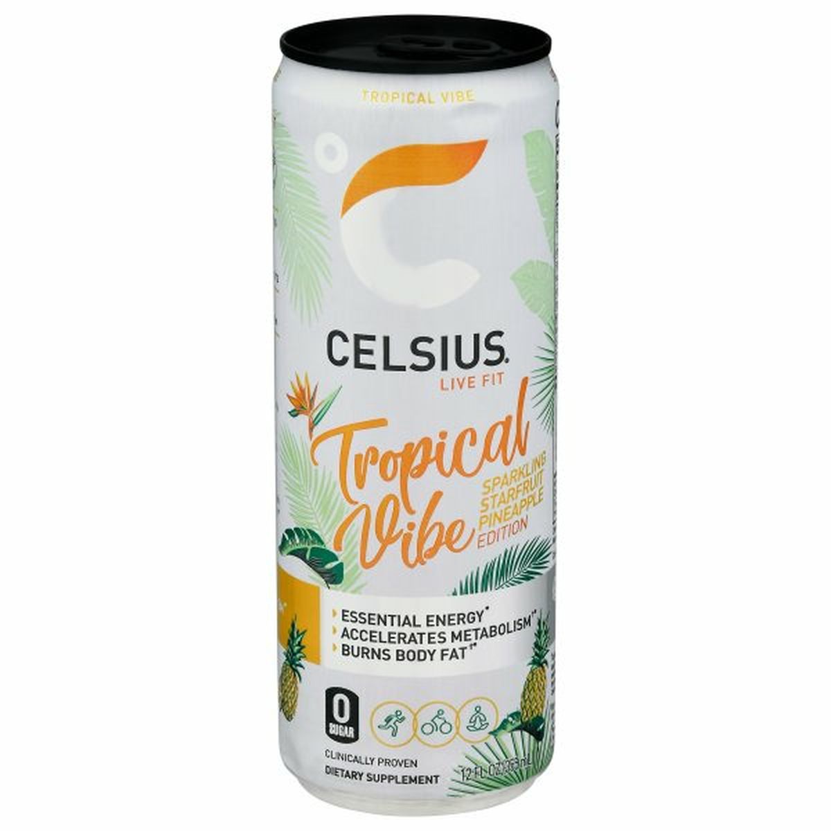 Calories in CELSIUS Tropical Vibe Energy Drink, Starfruit Pineapple Edition, Sparkling