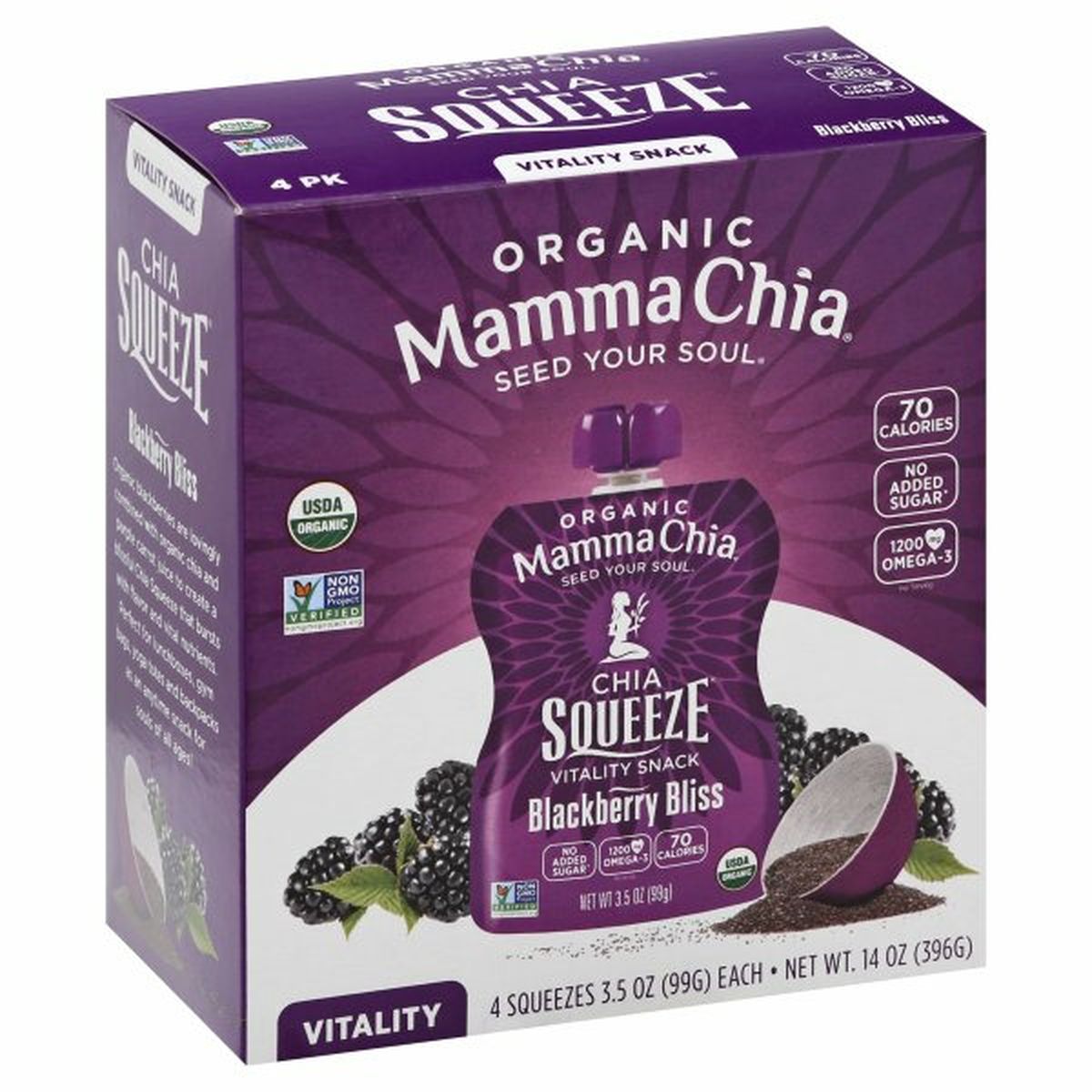 Calories in Mamma Chia Chia Squeeze Vitality Snack, Organic, Blackberry Bliss