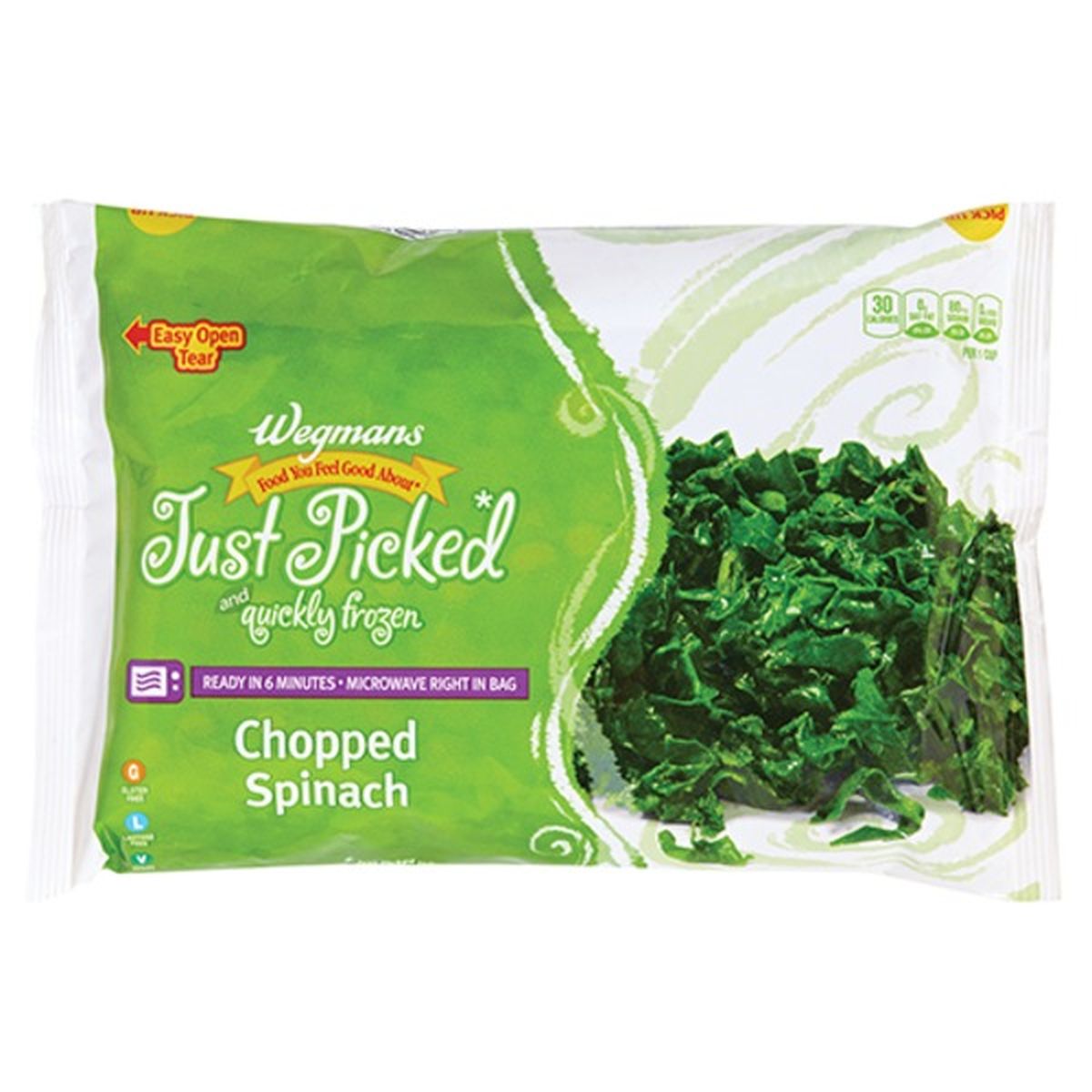 Calories in Wegmans Microwaveable Chopped Spinach
