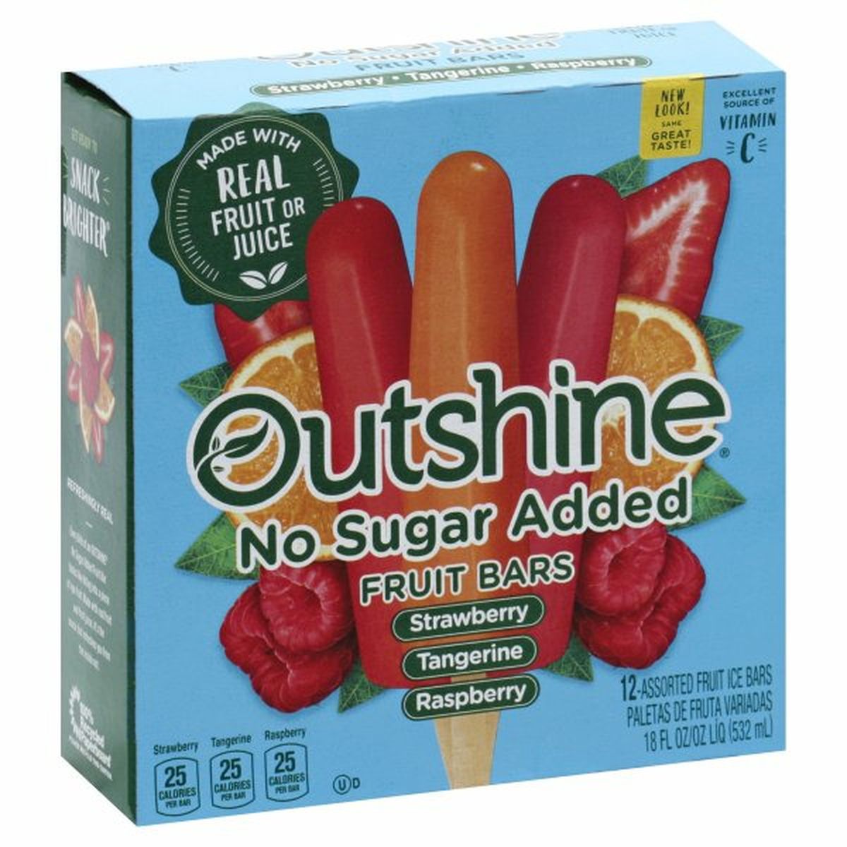 Calories in Outshine Fruit Bars, No Sugar Added, Strawberry/Tangerine/Raspberry