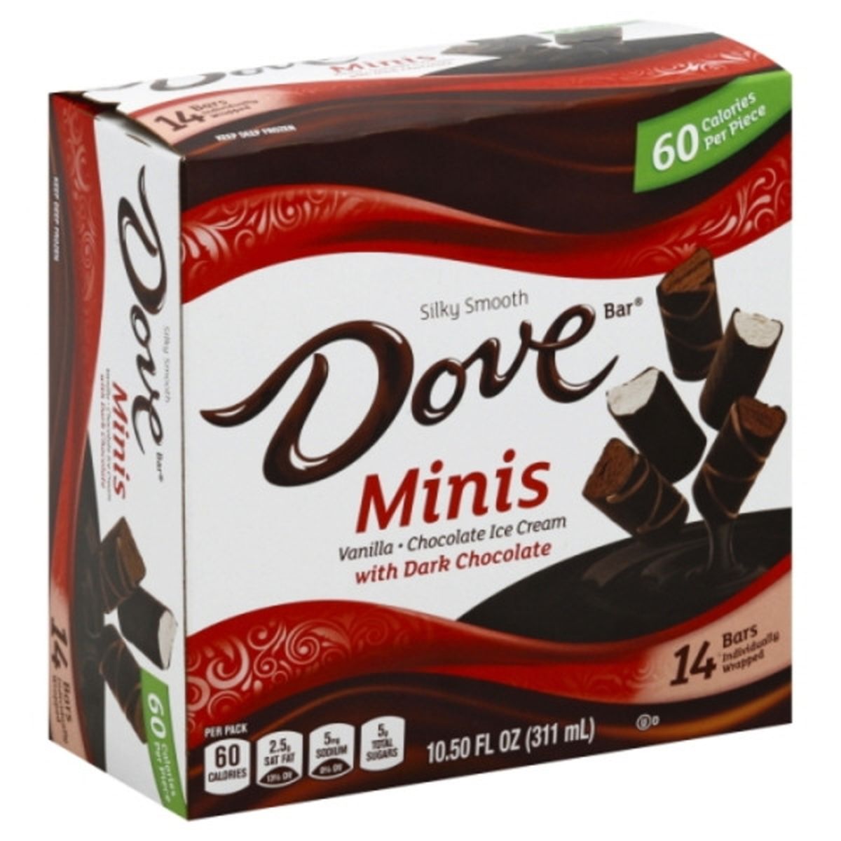 Calories in Dove Mini Ice Cream Bars, Vanilla Chocolate, with Dark Chocolate