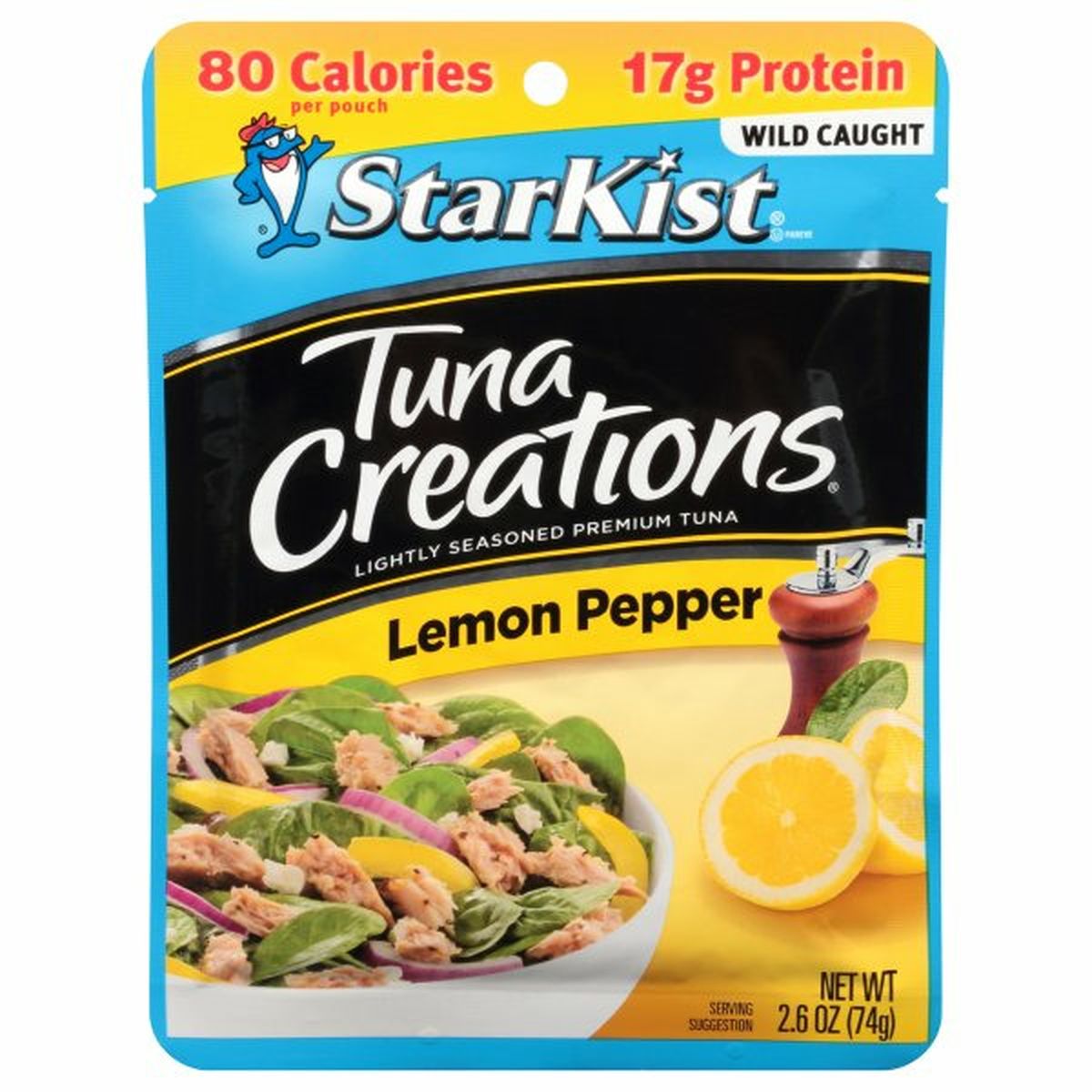 Calories in StarKist Tuna Creations Tuna, Premium, Lemon Pepper, Lightly Seasoned