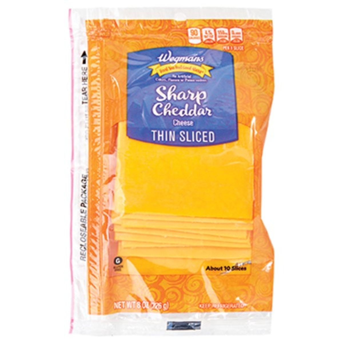 Calories in Wegmans Sharp Cheddar Cheese, Thin Sliced