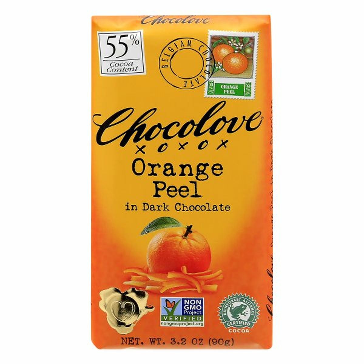 Calories in Chocolove Dark Chocolate, Orange Peel, 55% Cocoa
