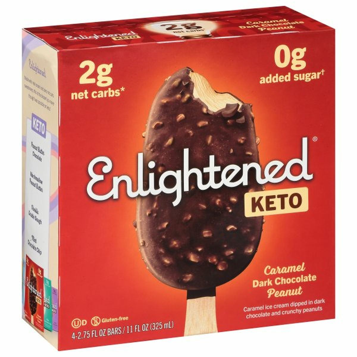 Calories in Enlightened Keto Ice Cream Bars, Caramel Dark Chocolate Peanut, 4 Pack