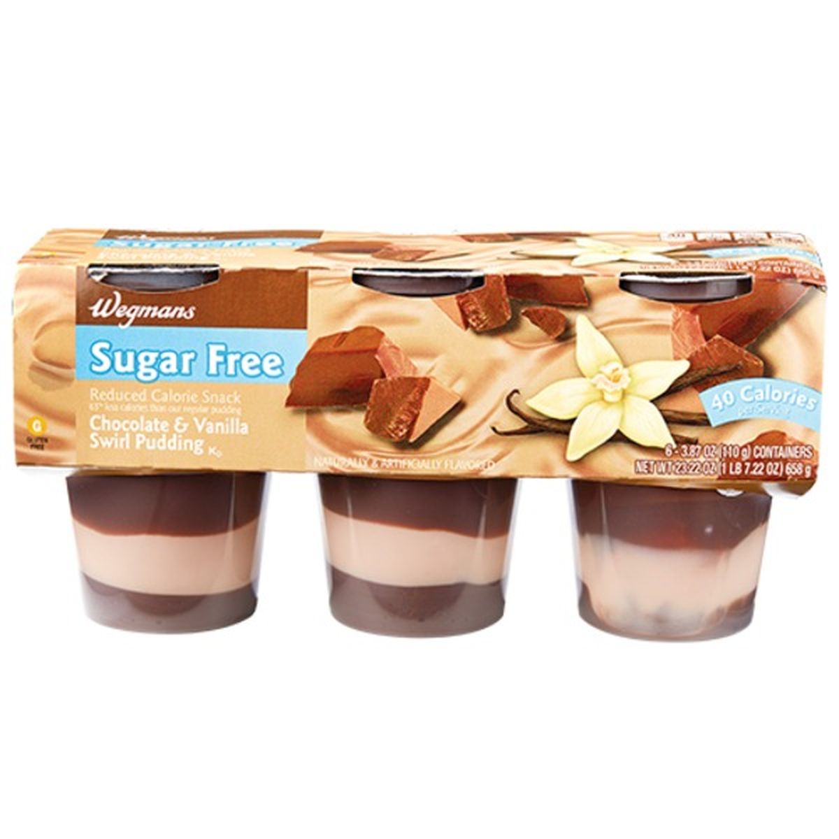 Calories in Wegmans Sugar Free Chocolate & Vanilla Swirl Pudding, 6 Pack
