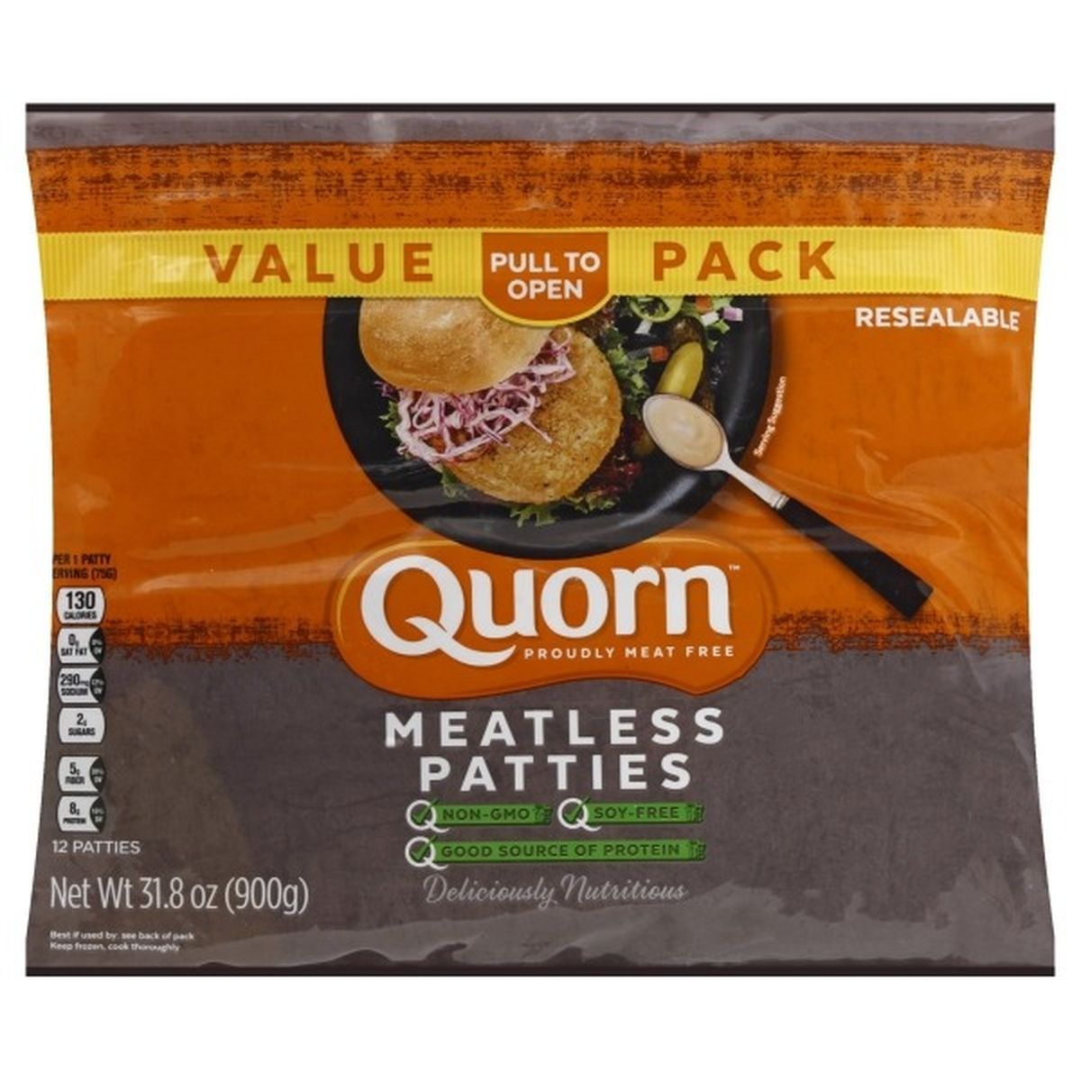 Calories in Quorn Patties, Meatless, Value Pack