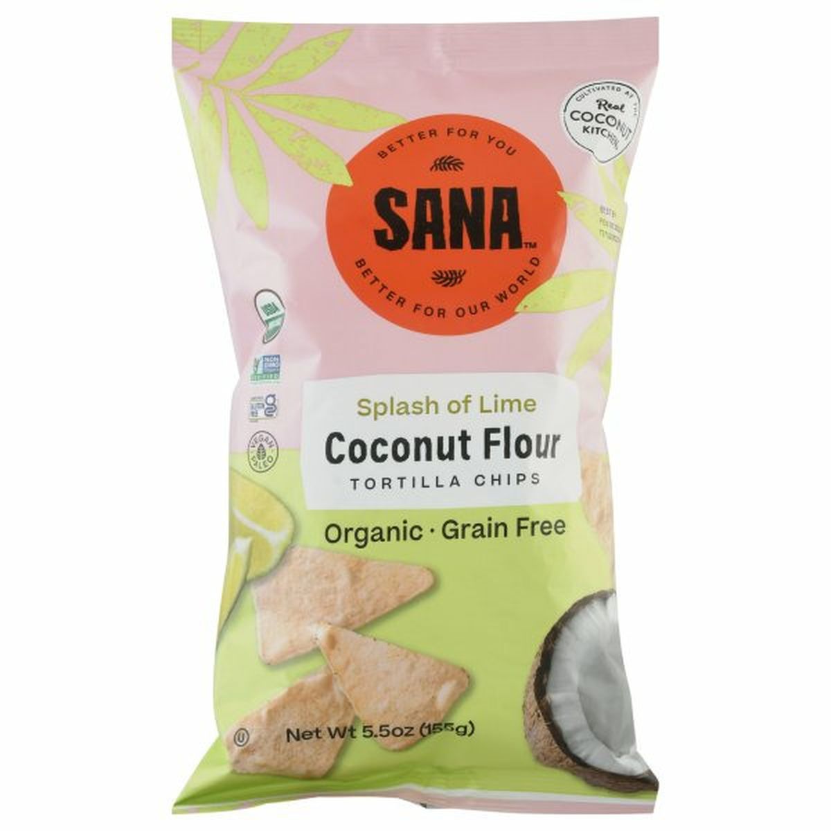 Calories in Sana Tortilla Chips, Coconut Flour, Splash of Lime