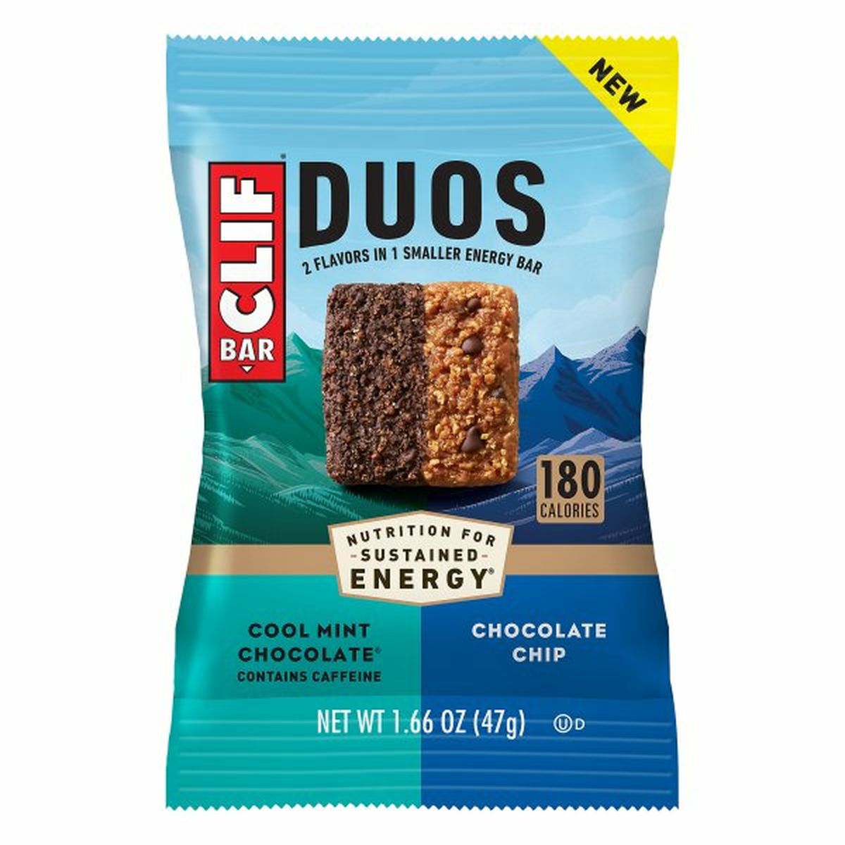 Calories in CLIF BAR Duos Energy Bar, Cool Mint Chocolate/Chocolate Chip