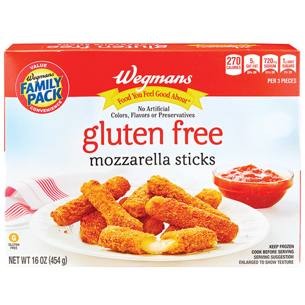 Calories in Wegmans Gluten Free Mozzarella Sticks, FAMILY PACK