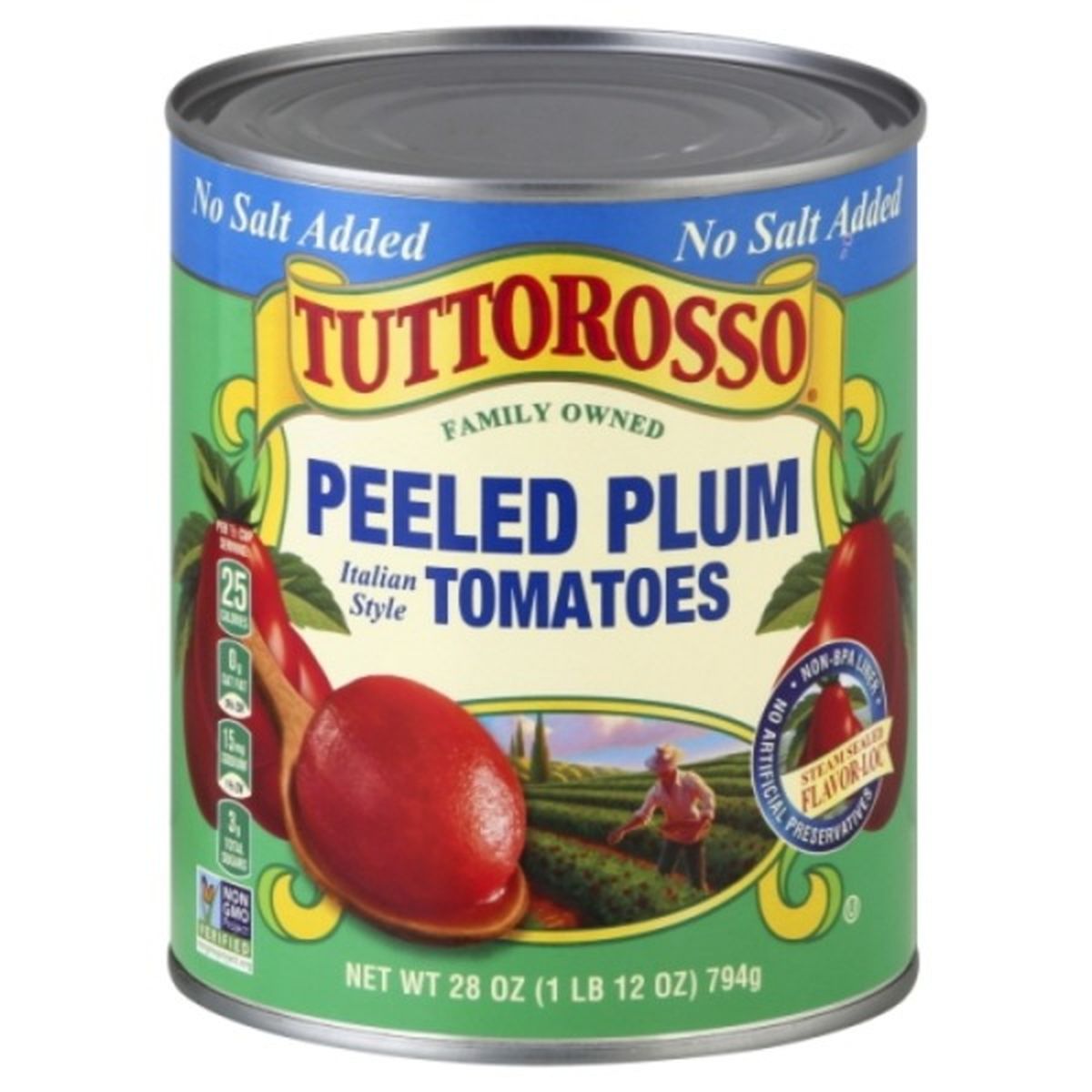 Calories in Tuttorosso Tomatoes Tomatoes, Peeled Plum, No Salt Added, Italian Style