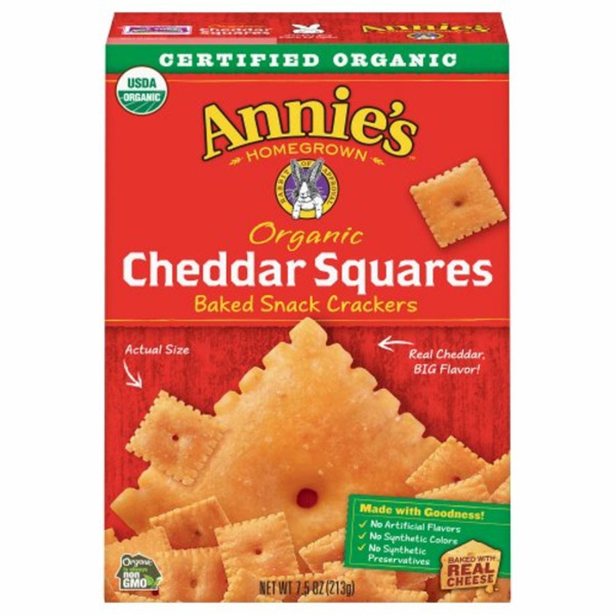Calories in Annie's Baked Snack Crackers, Organic, Cheddar Squares