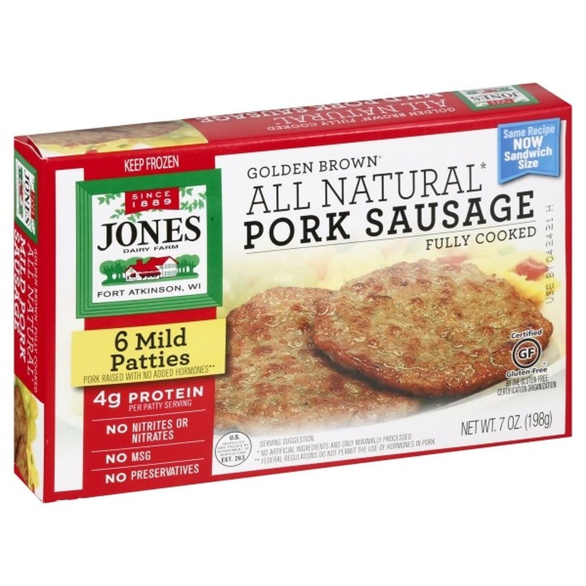 Calories in Jones Dairy Farm Golden Brown Pork Sausage Patties, Mild, Sandwich Size
