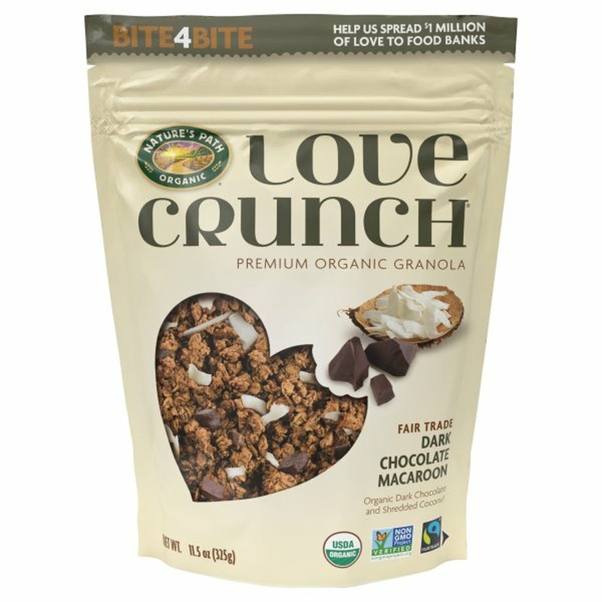 Calories in Natureâ€™s Path Love Crunch Granola, Premium Organic, Dark Chocolate Macaroon
