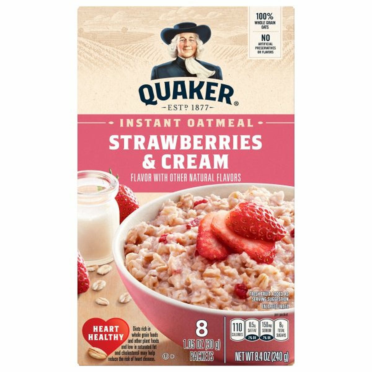 Calories in Quaker Oatmeal, Instant, Strawberries & Cream