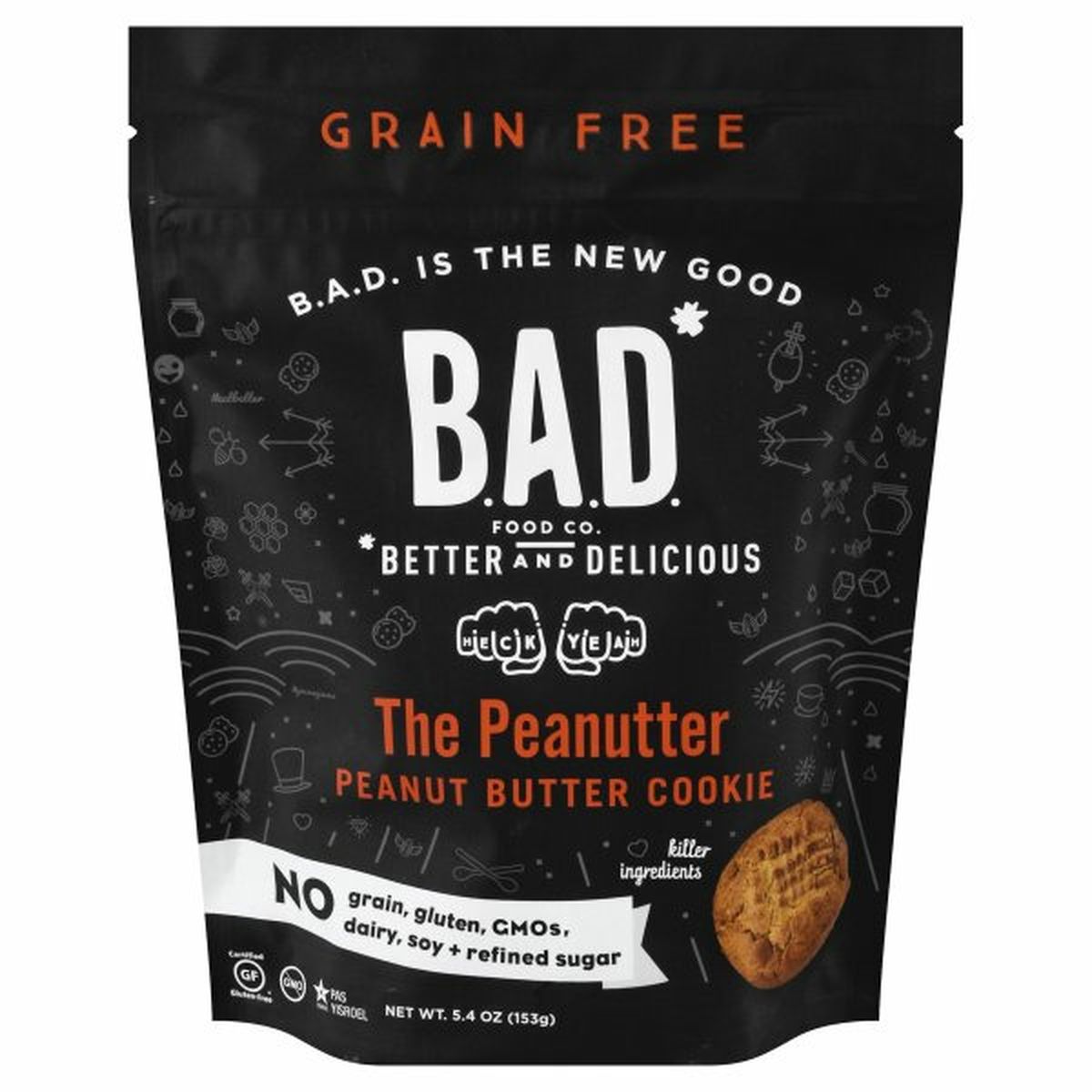 Calories in B.A.D. Food Co. Cookie, Grain Free, The Peanutter