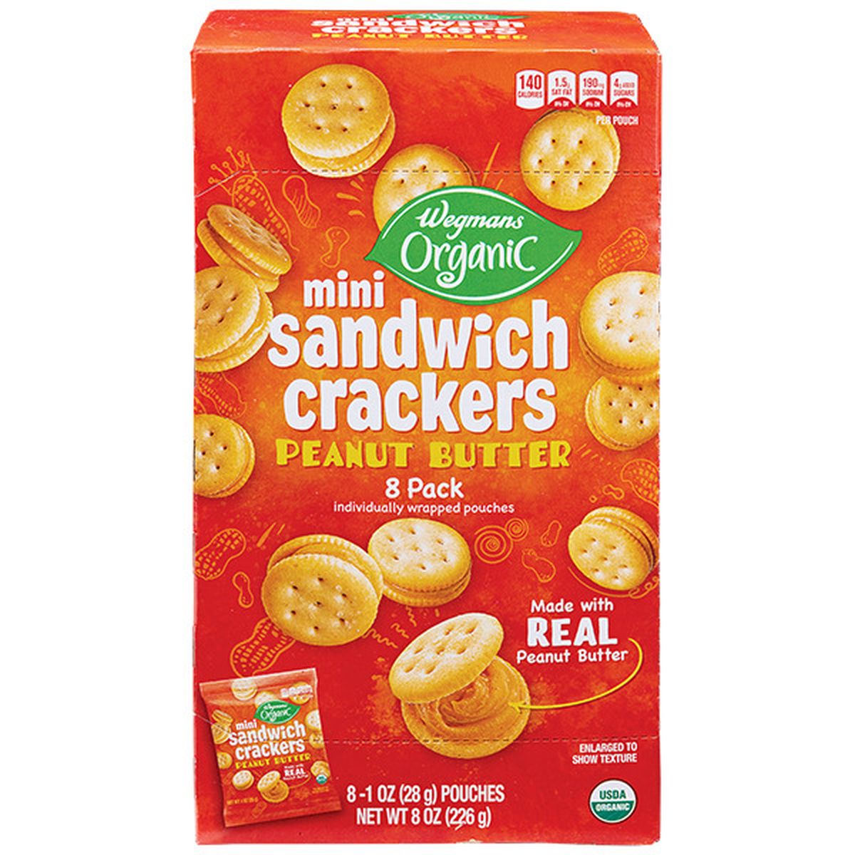 Calories in Wegmans Organic Peanut Butter Mini Sandwich Crackers, 8 Pack