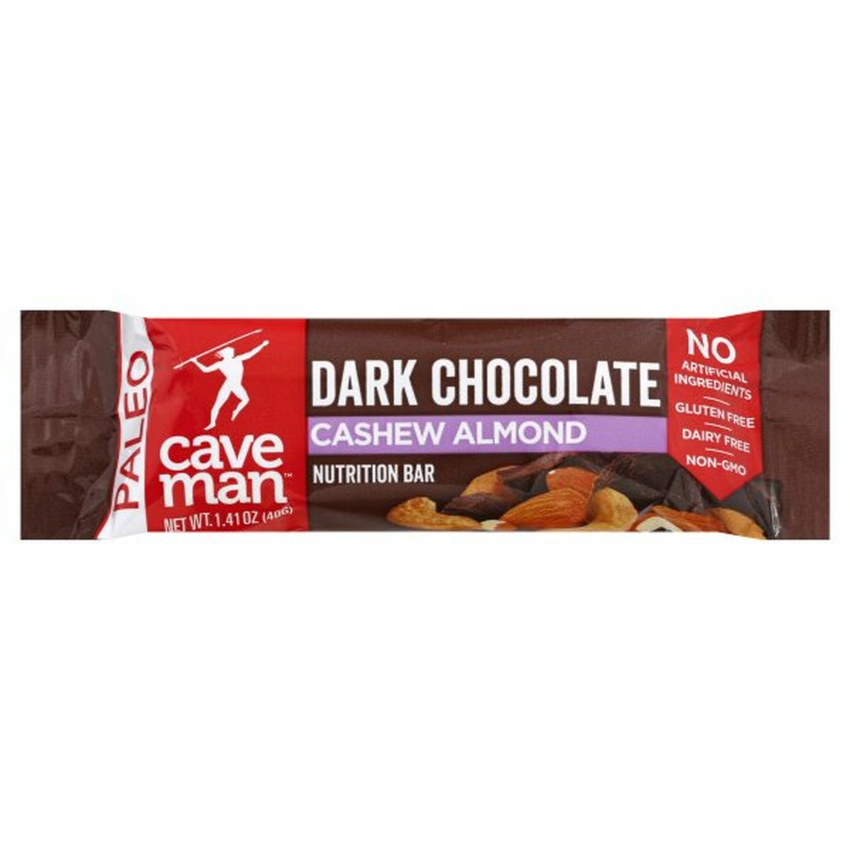 Calories in Caveman Nutrition Bar, Dark Chocolate, Cashew Almond